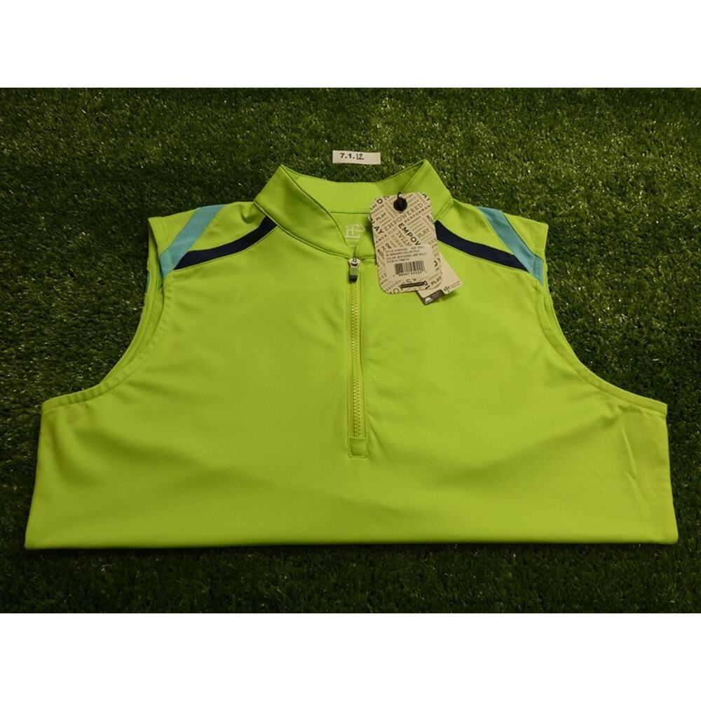 EPNY Golf Womens Mandarin Collar Sleeveless Polo Golf Shirt C.C. Logo Lime Small